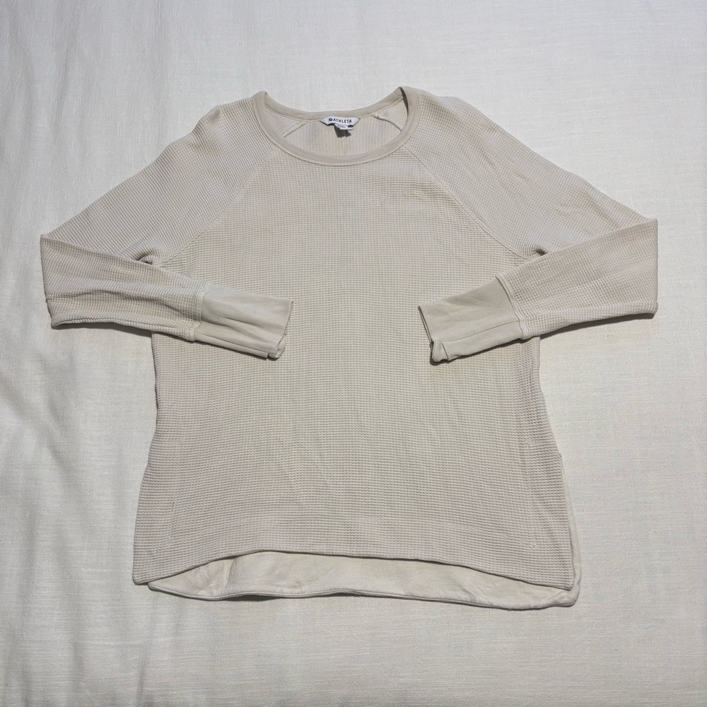 Athleta Light Beige Waffle Knit Long Sleeve Top